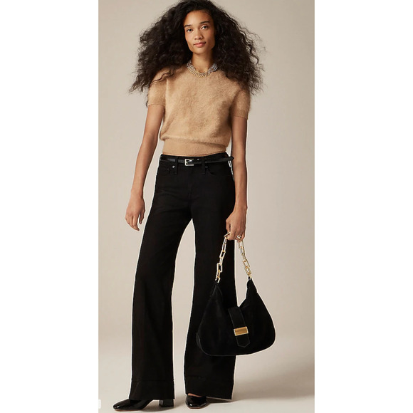 NWT J Crew Denim Trouser 28 Black 1996 Semi Stretch Jeans Women's Wide Leg - Picture 2 of 5